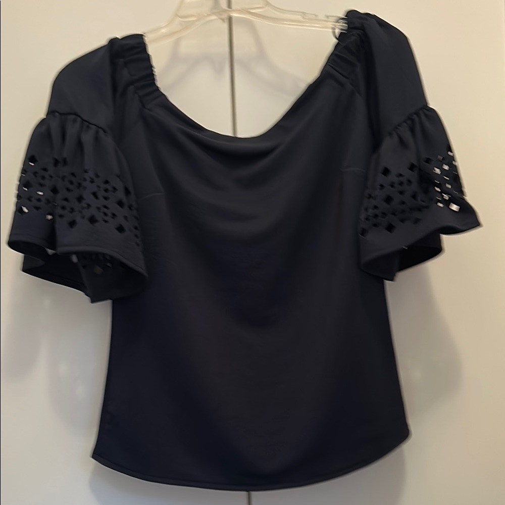 Banana Republic Navy Blue Off the Shoulder Flutter Sleeve Top